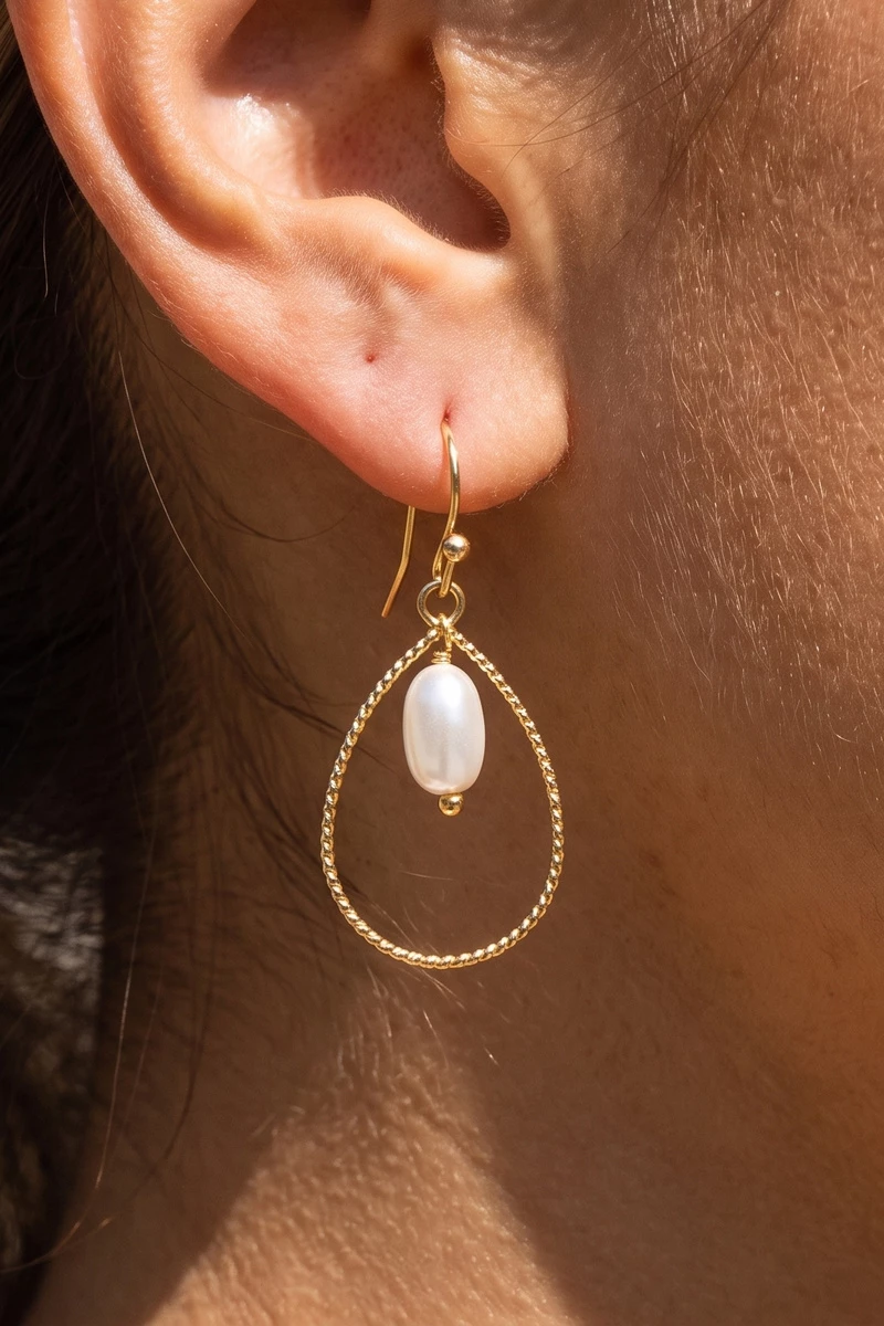 Pearl Teardrop Hoop Drop Earrings