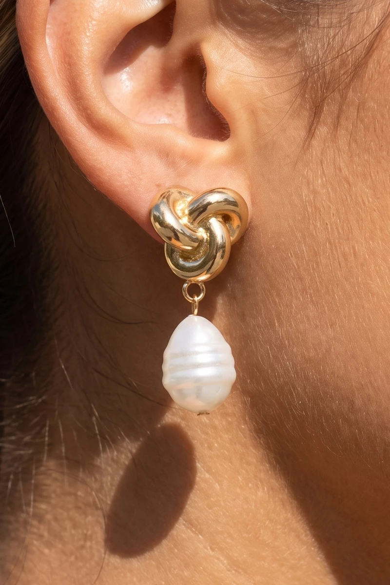Love Knot Post With Baroque Pearl Drop Earrings