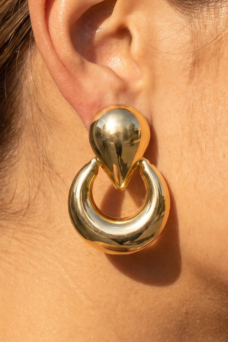 Crescent Doorknocker Open Ring Drop Earrings