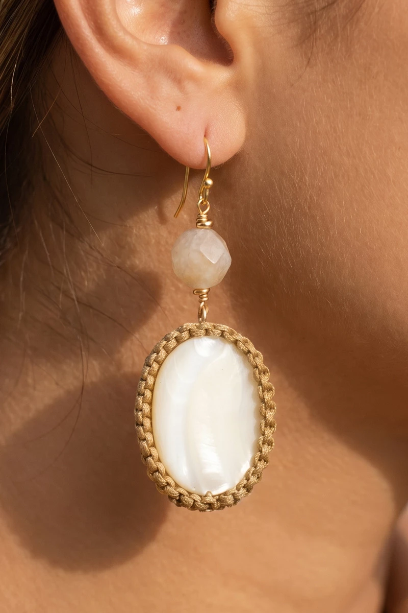 Crochet Shell Stone Drop Earrings