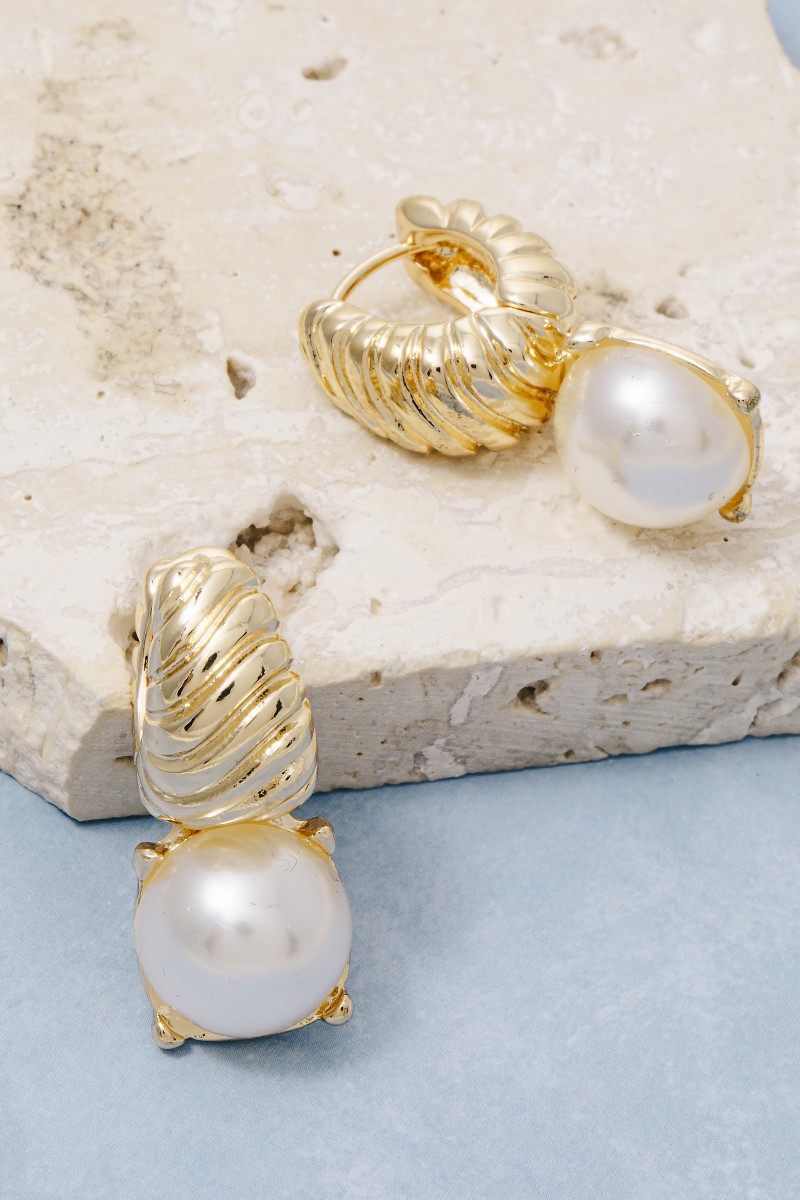 Pearl Dome Charm And Croissant Hoop Earrings