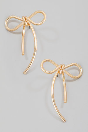 Solid Metallic Wire Ribbon Bow Stud Earrings