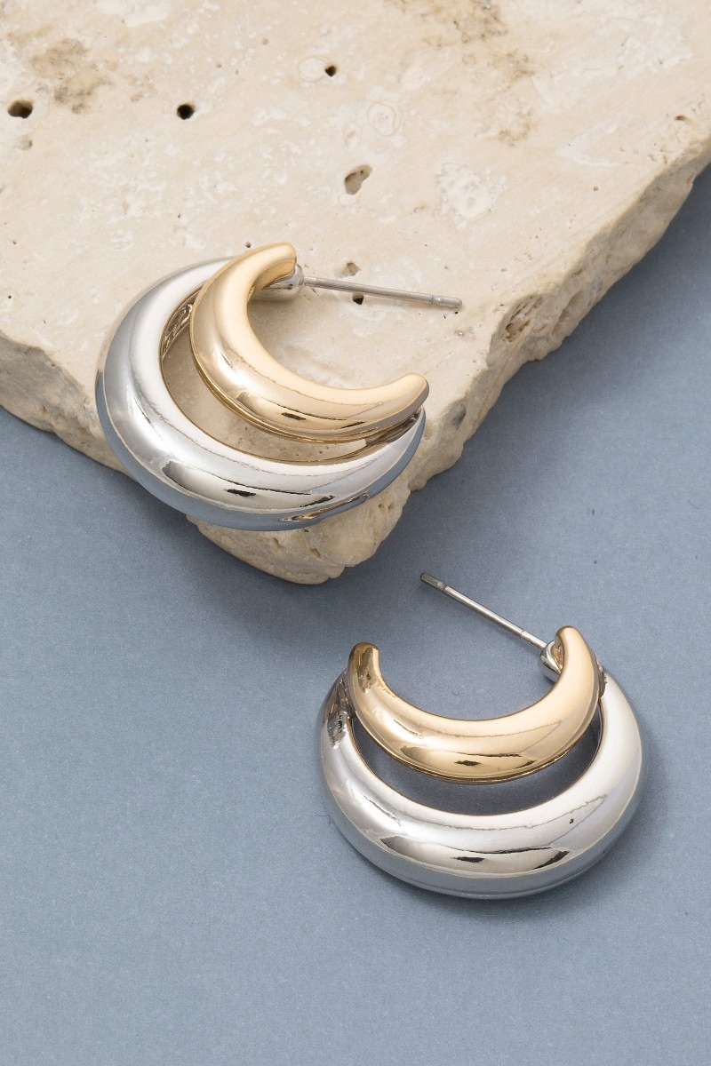 Two Tone Crescent Hoop Earrings