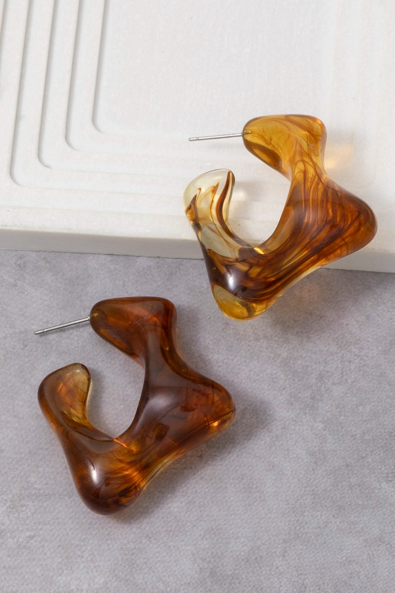 Marble Resin Abstract Hoop Earrings