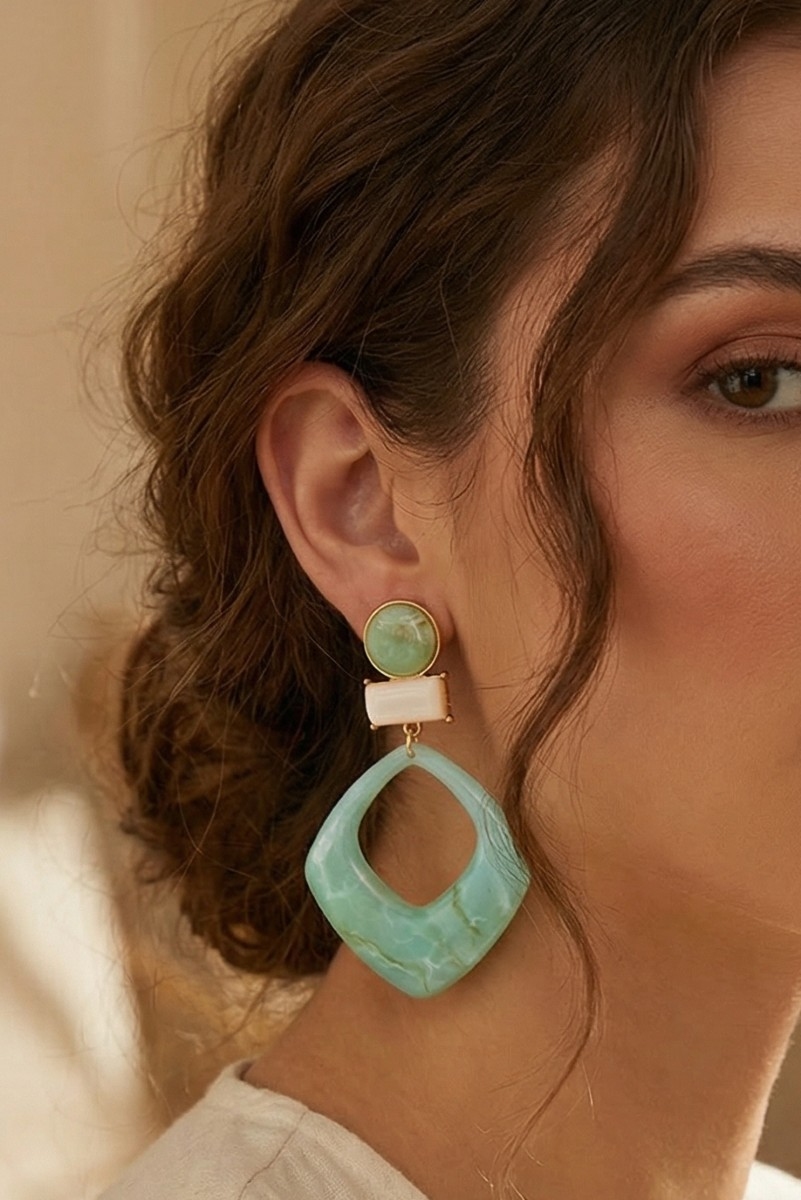 Tiered Marble Resin Shapes Dangle Earrings