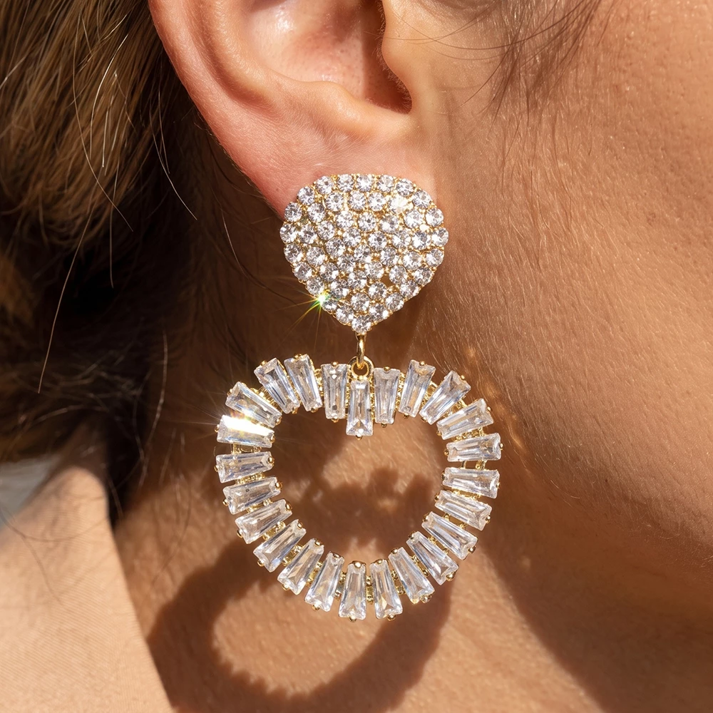 Baguette Crystal Open Heart Drop Earrings