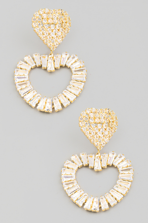 Cubic Zirconia Studded Double Heart Earrings