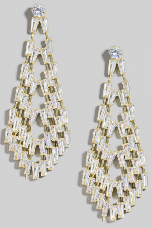 Glass Baguette Pave Tear Dangle Earrings