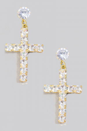 Cubic Zirconia Square Pave Cross Dangle Earrings