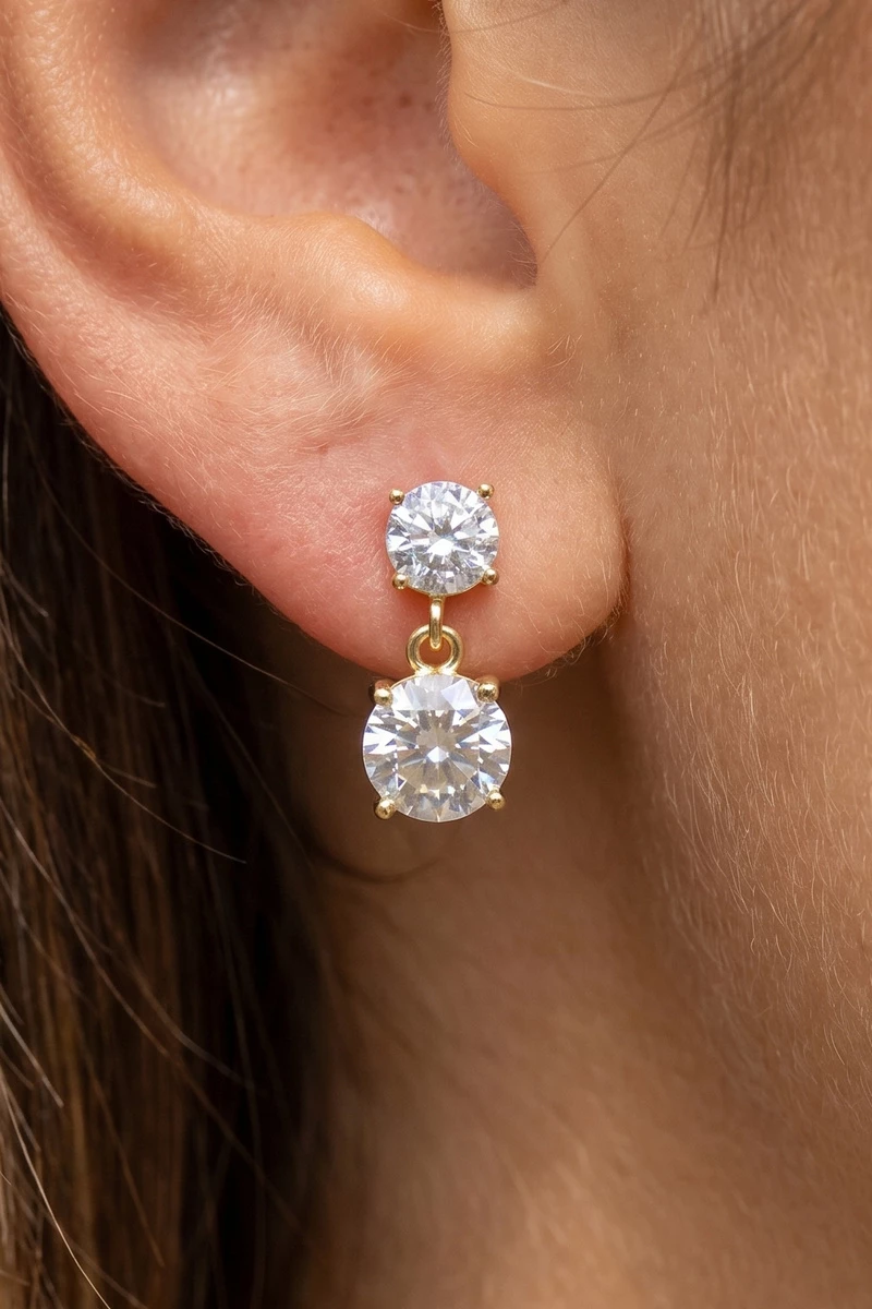 Double Round Cz Drop Earrings