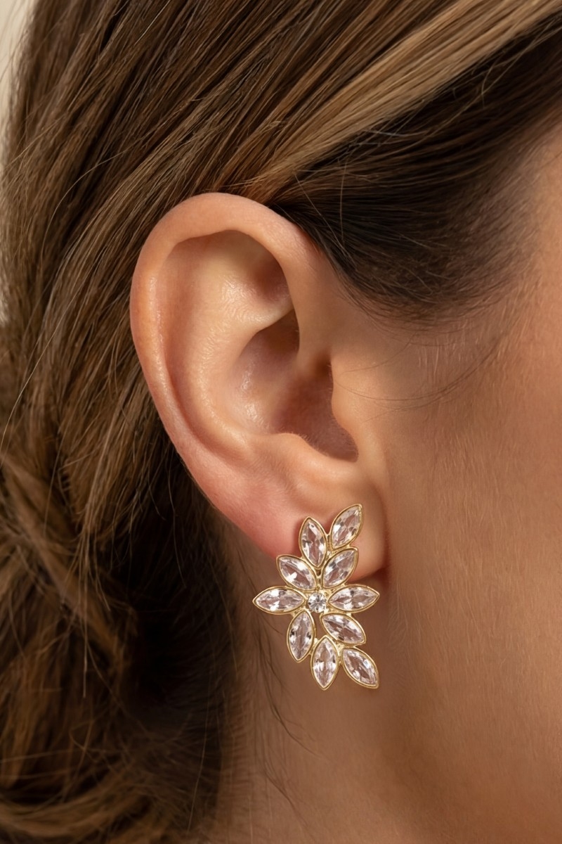 Faceted Oval Cz Fern Cluster Stud Drop Earrings