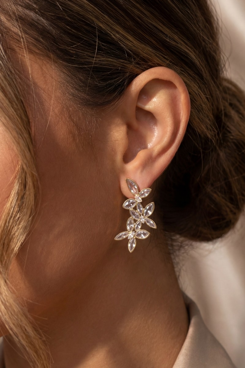 Faceted Oval Cz Butterflies Cluster Stud Drop Earrings