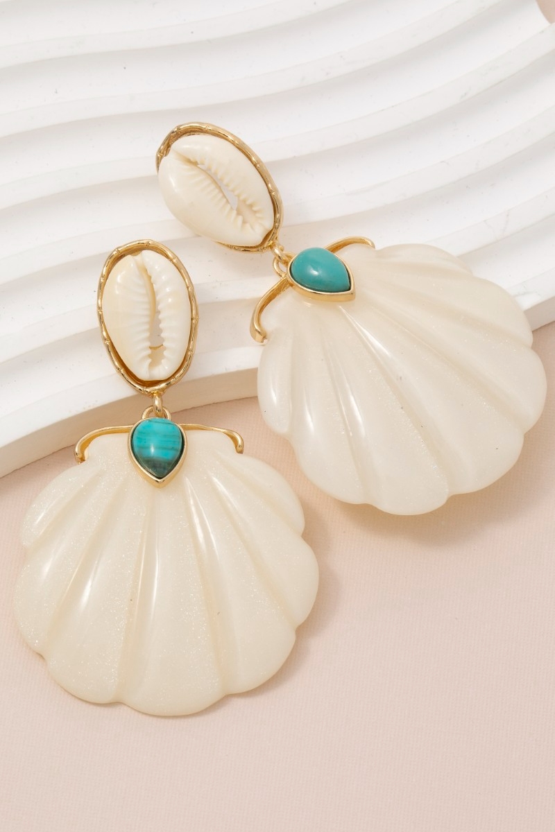 Cowrie And Sea Shell Stud Dangle Earrings