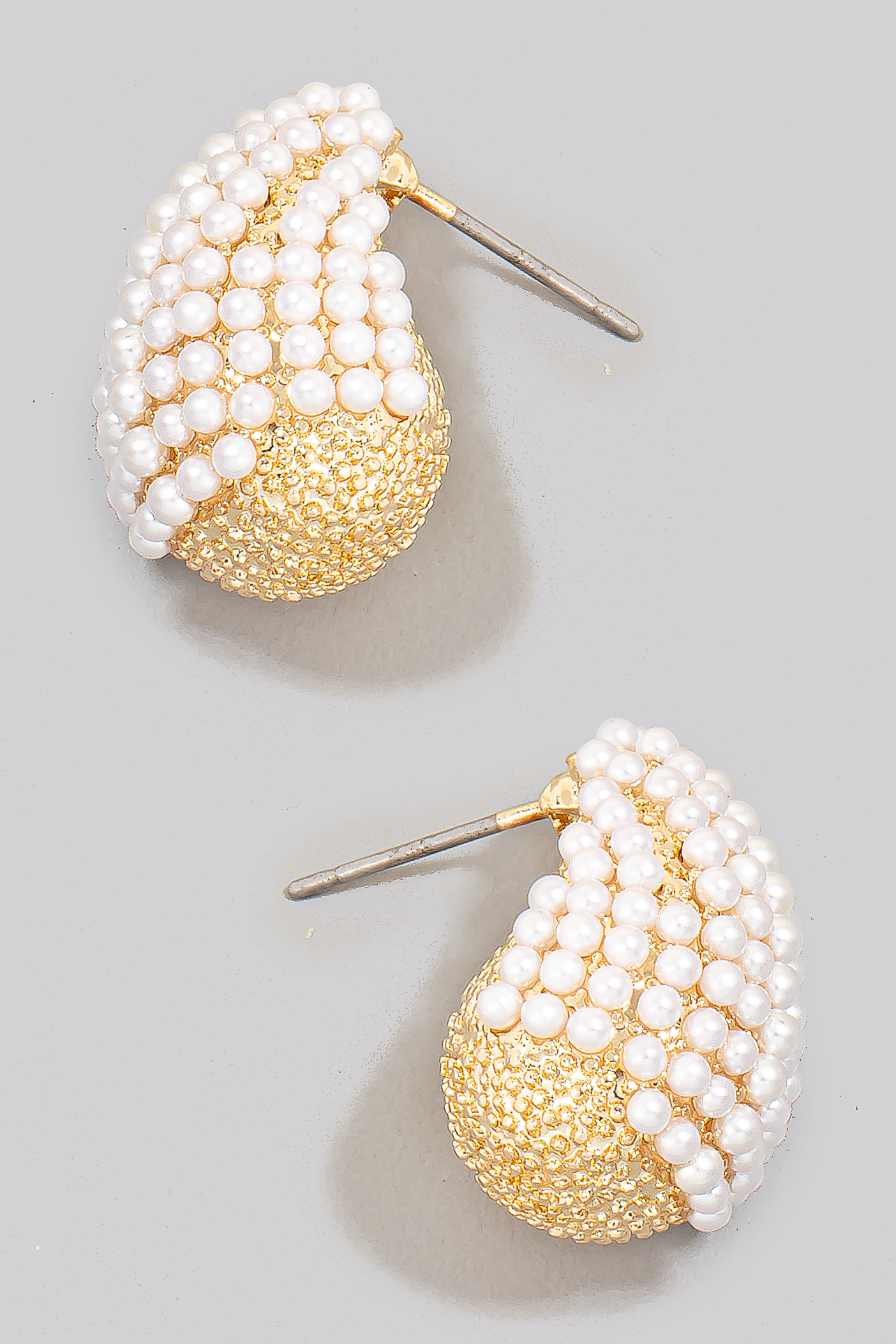 Rough Texture And Pearl Pave Tear Drop Stud Earrings
