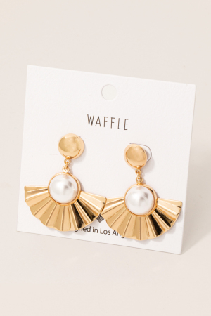 Pearl Stud Metallic Fan Dangle Earrings