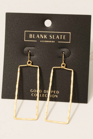 Gold Dipped Hammered Rectangle Cutout Drop Earrings