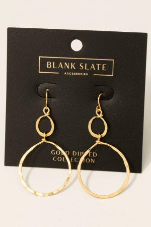 Gold Dipped Hammered Double Hoop Dangle Earrings
