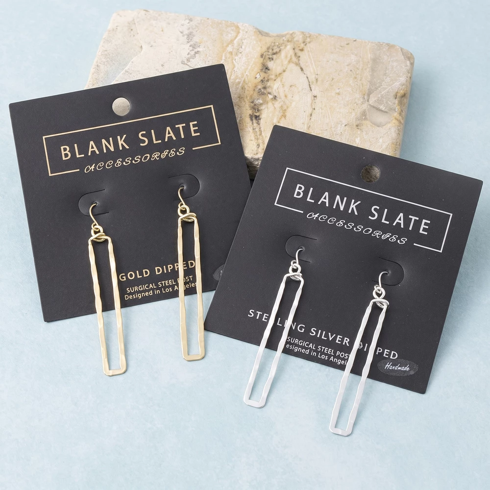 Gold Dipped Hammered Open Rectangle Drop Earrings