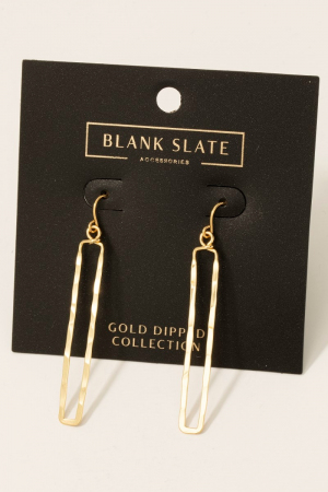 Gold Dipped Hammered Narrow Rectangle Dangle Earrings