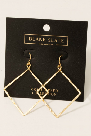 Gold Dipped Hammered Square Dangle Earrings