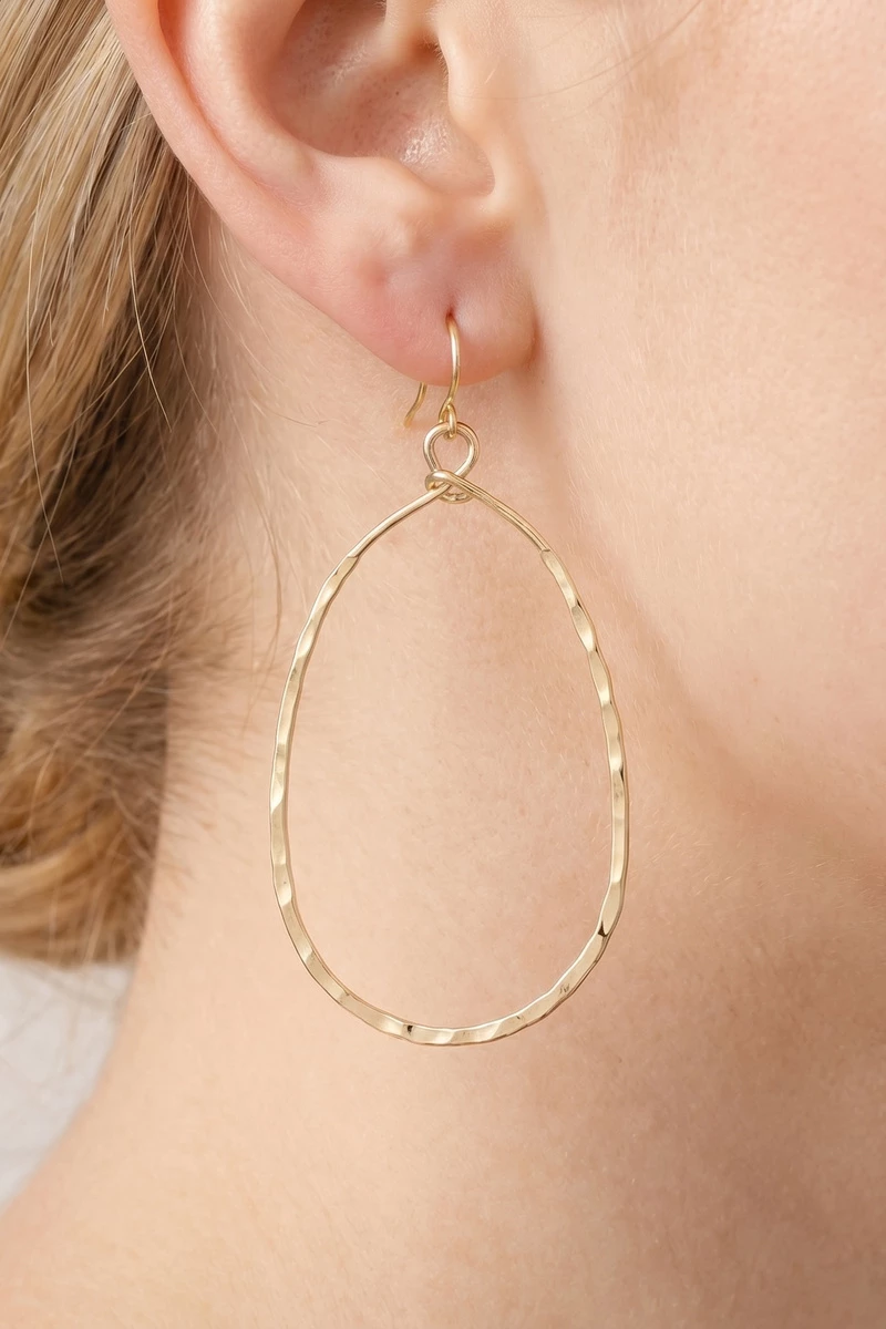 Gold Dipped Hammered Open Teardrop Frame Earrings