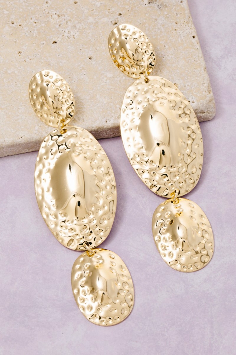 Large Hammered Ovals Tiered Dangle Earrings