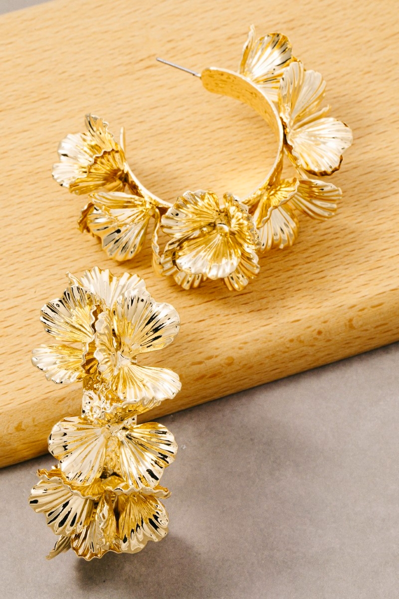 Multi Metallic Flower Hoop Earrings