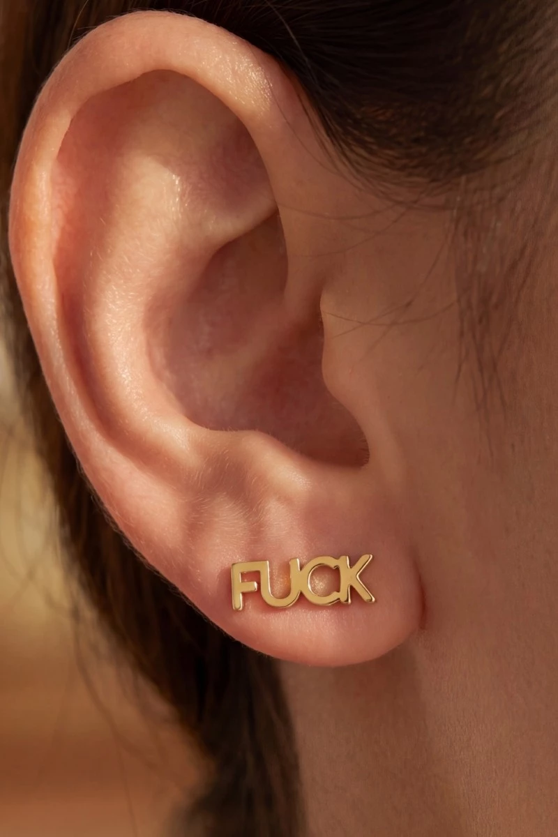 Gold Dipped Fuck Print Earrings