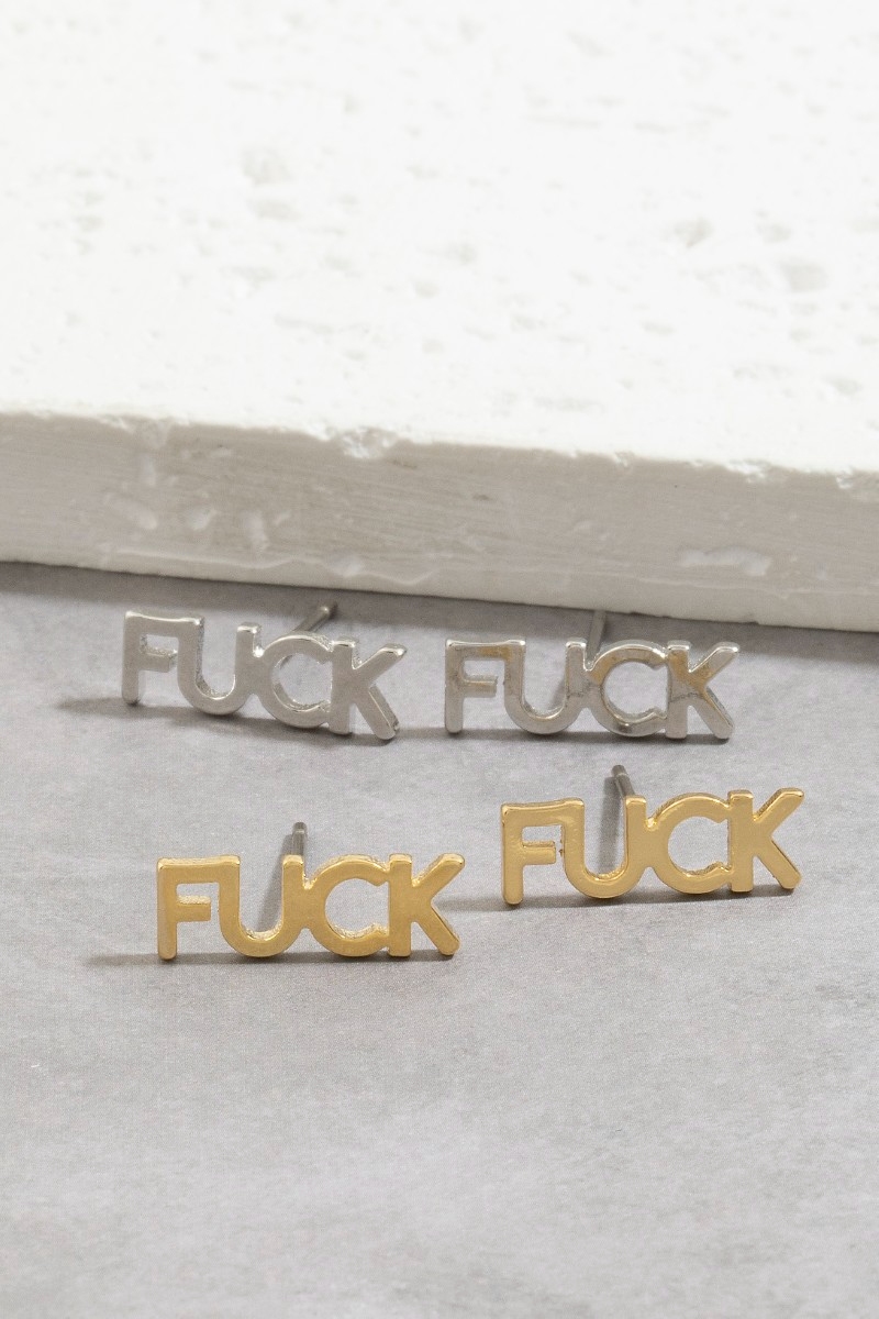 Gold Dipped Fuck Print Earrings