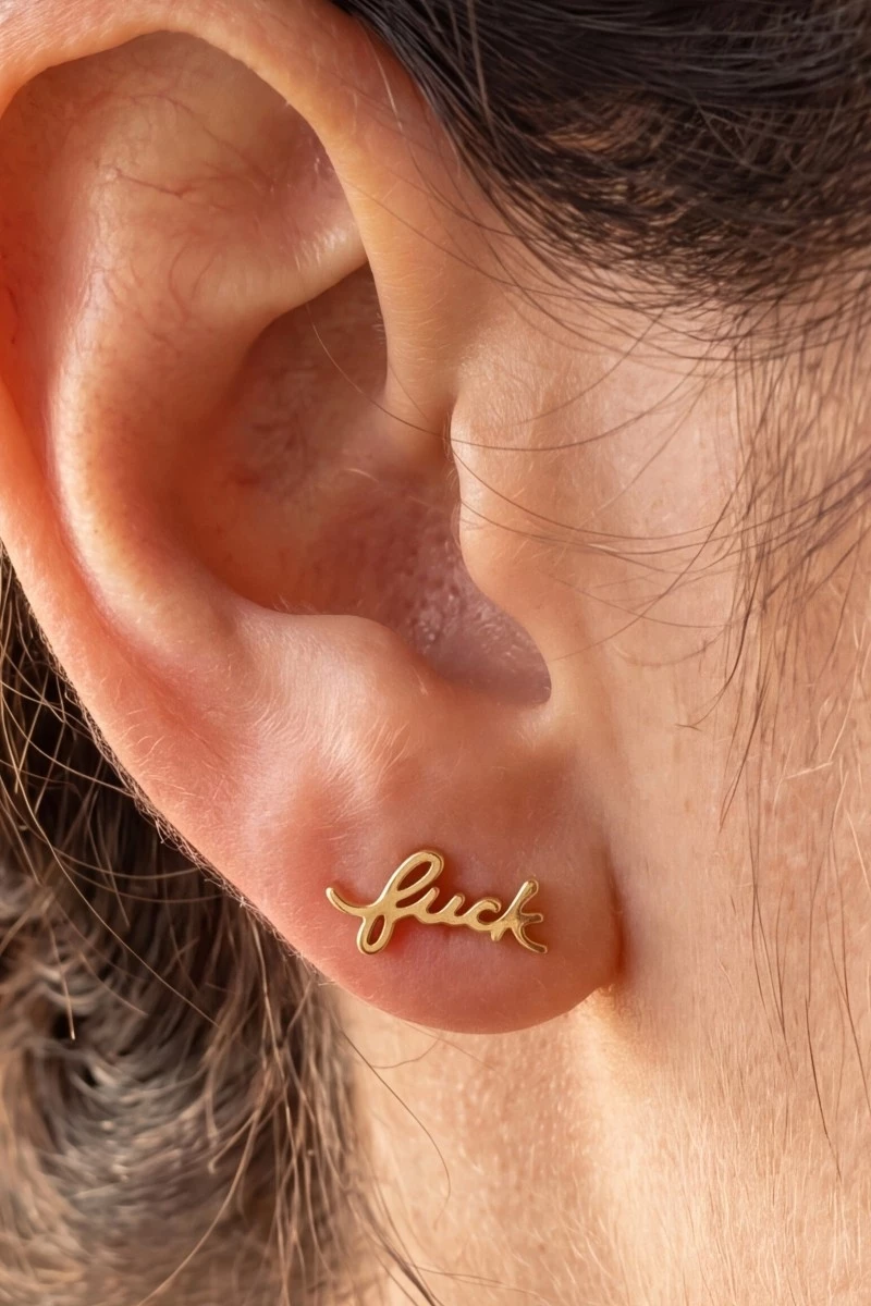 Gold Dipped Handwritten Fuck Print Earrings