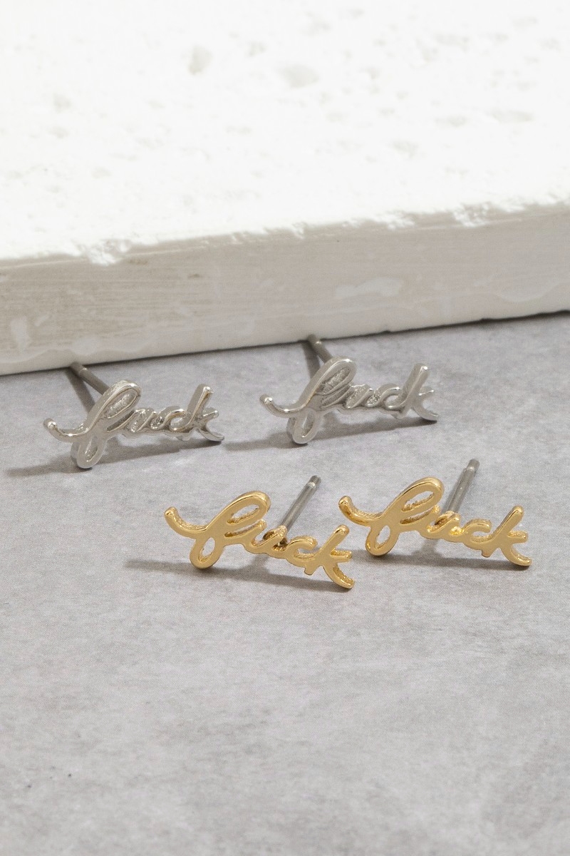 Gold Dipped Handwritten Fuck Print Earrings