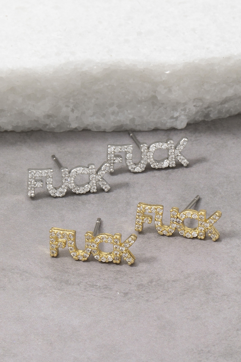 Gold Dipped Cz Pave Block Letter Stud Earrings