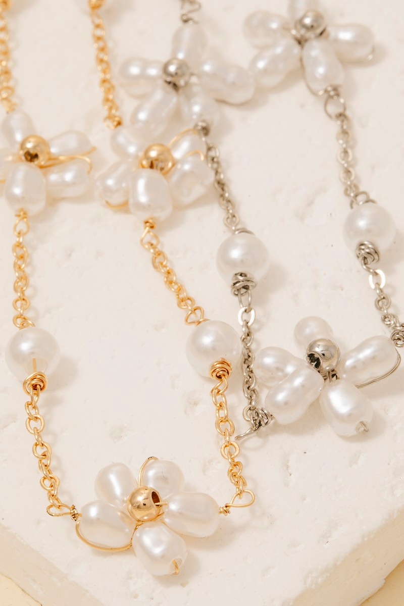 Pearl Beaded Flower Chain Bracelet