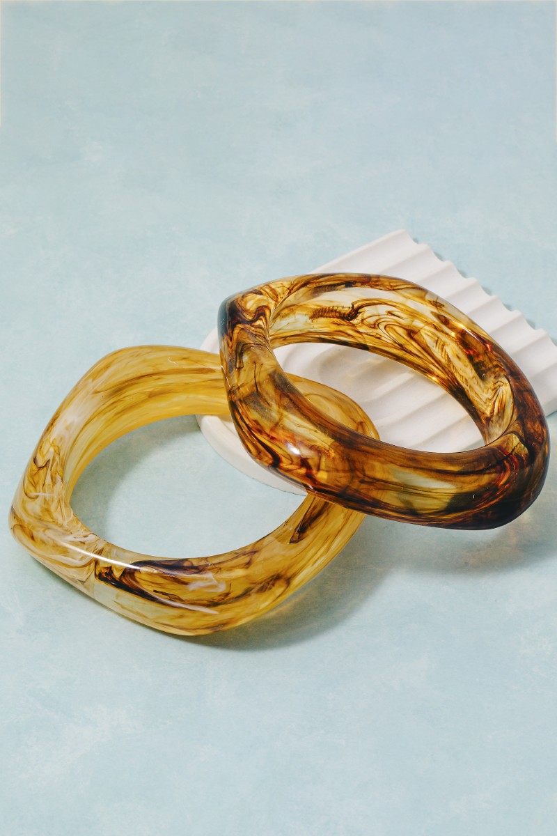Large Squared Marble Acrylic Bangle Bracelet