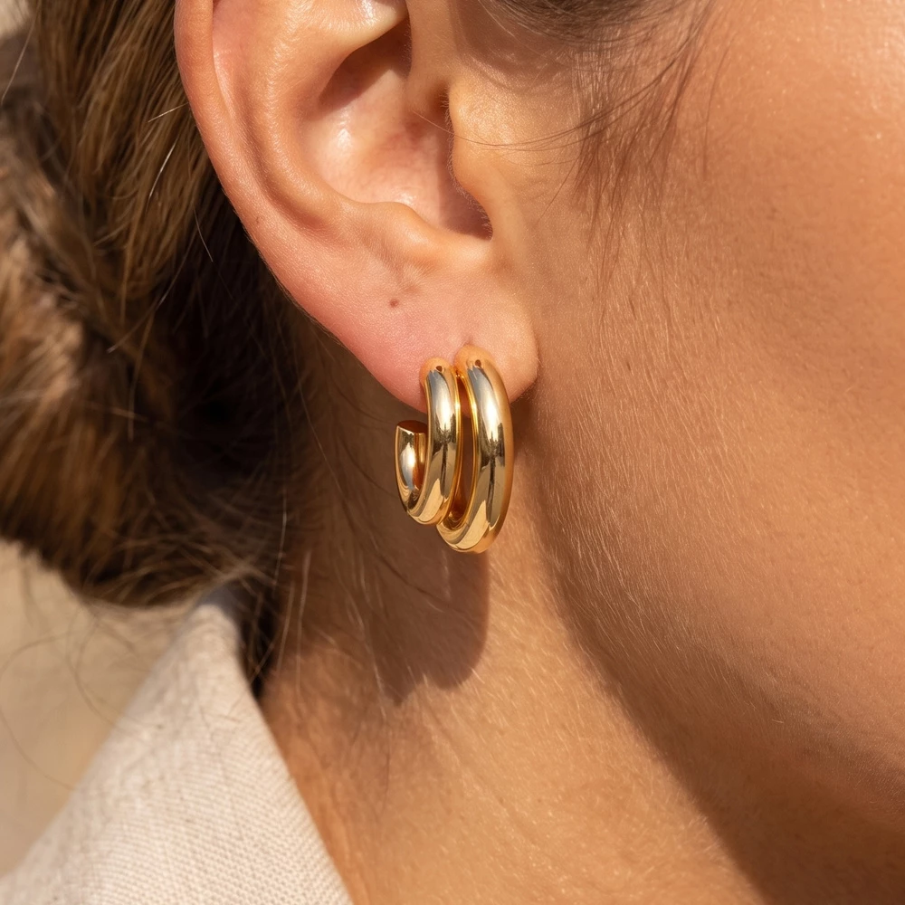 Double Tube Chunky Open Hoop Earrings