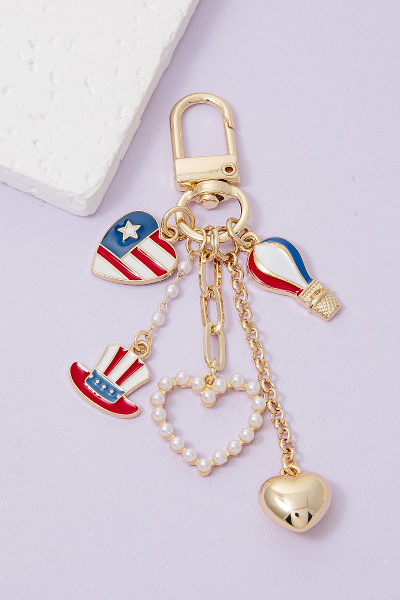 Enamel Usa Pearl Heart And Hat Bag Charms