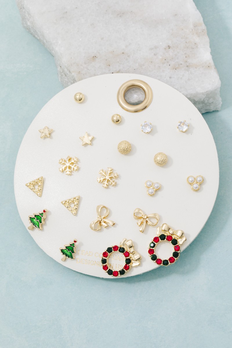 Christmas Holiday Theme Assorted Stud Earrings Set