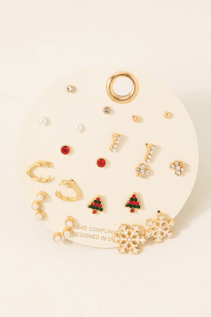 Mixed Christmas Theme Stud Earrings Set