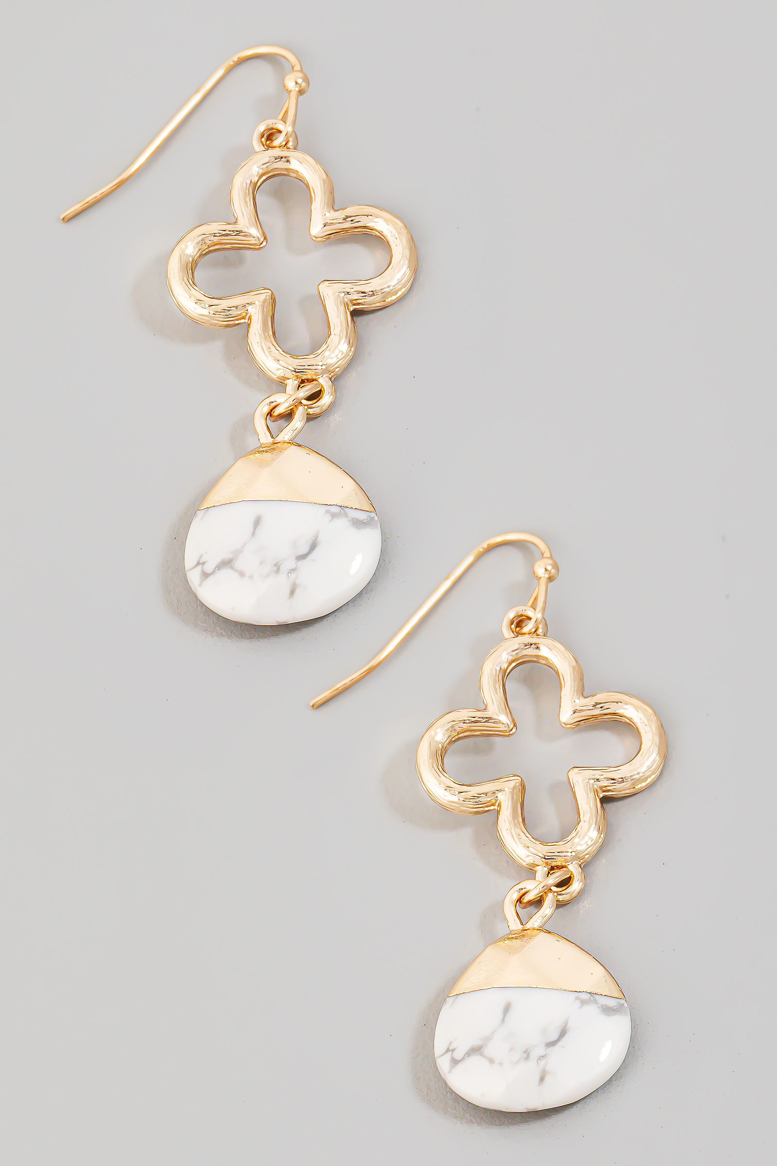 Clover And Stone Charm Dangle Earrings