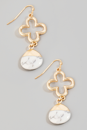 Clover And Stone Charm Dangle Earrings