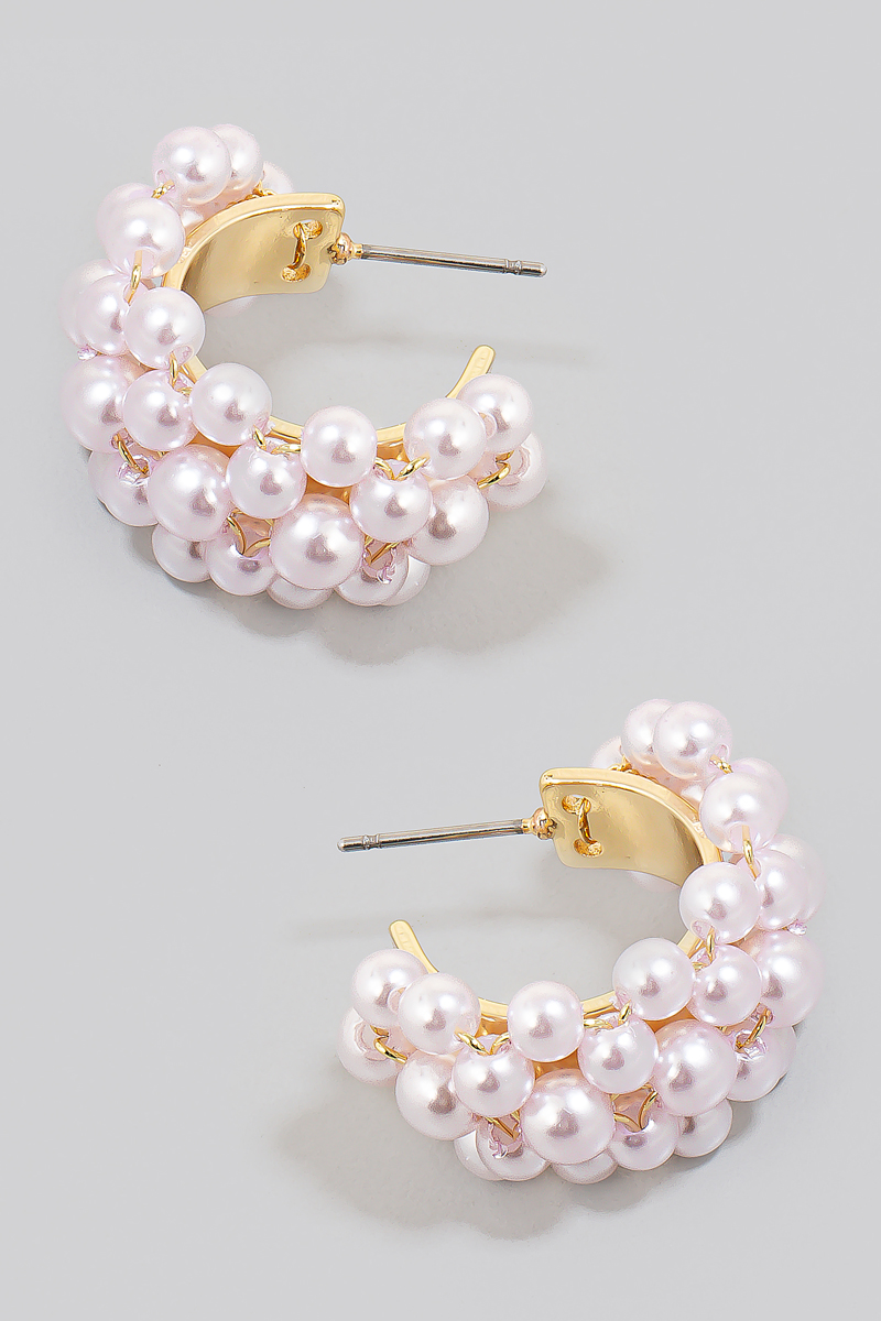 Cluster Pearl Studded Hoop Earrings