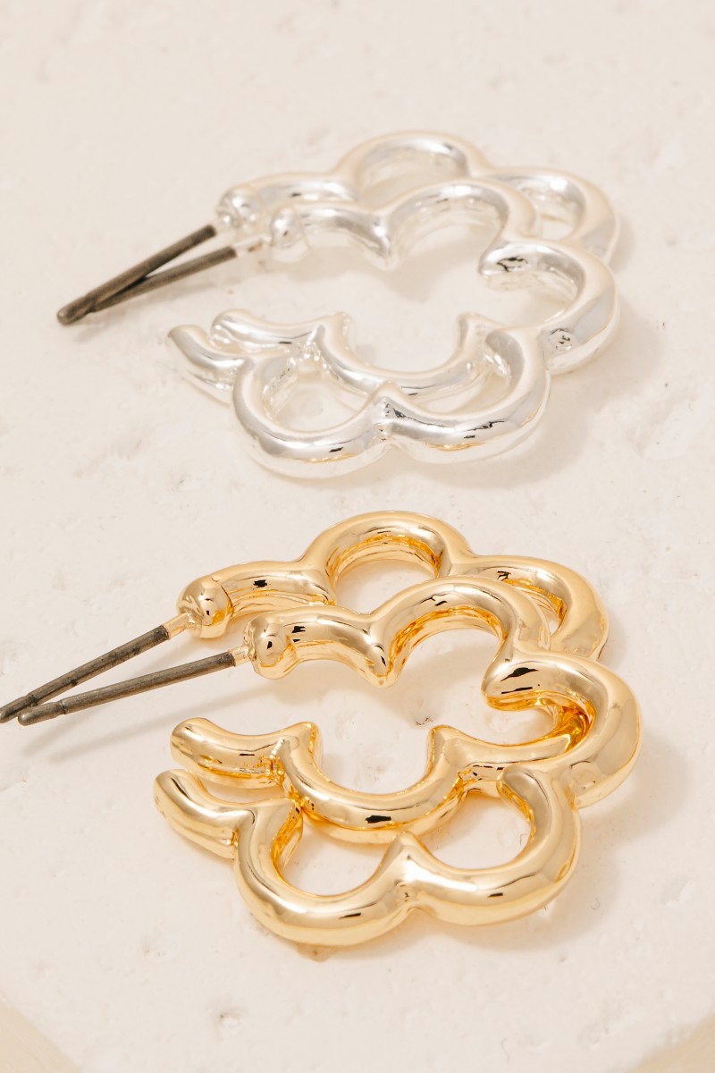 Wavy Wire Flower Hoop Earrings