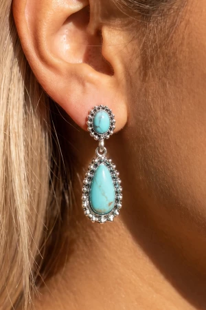 Turquoise Teardrop Double Stone Drop Earrings