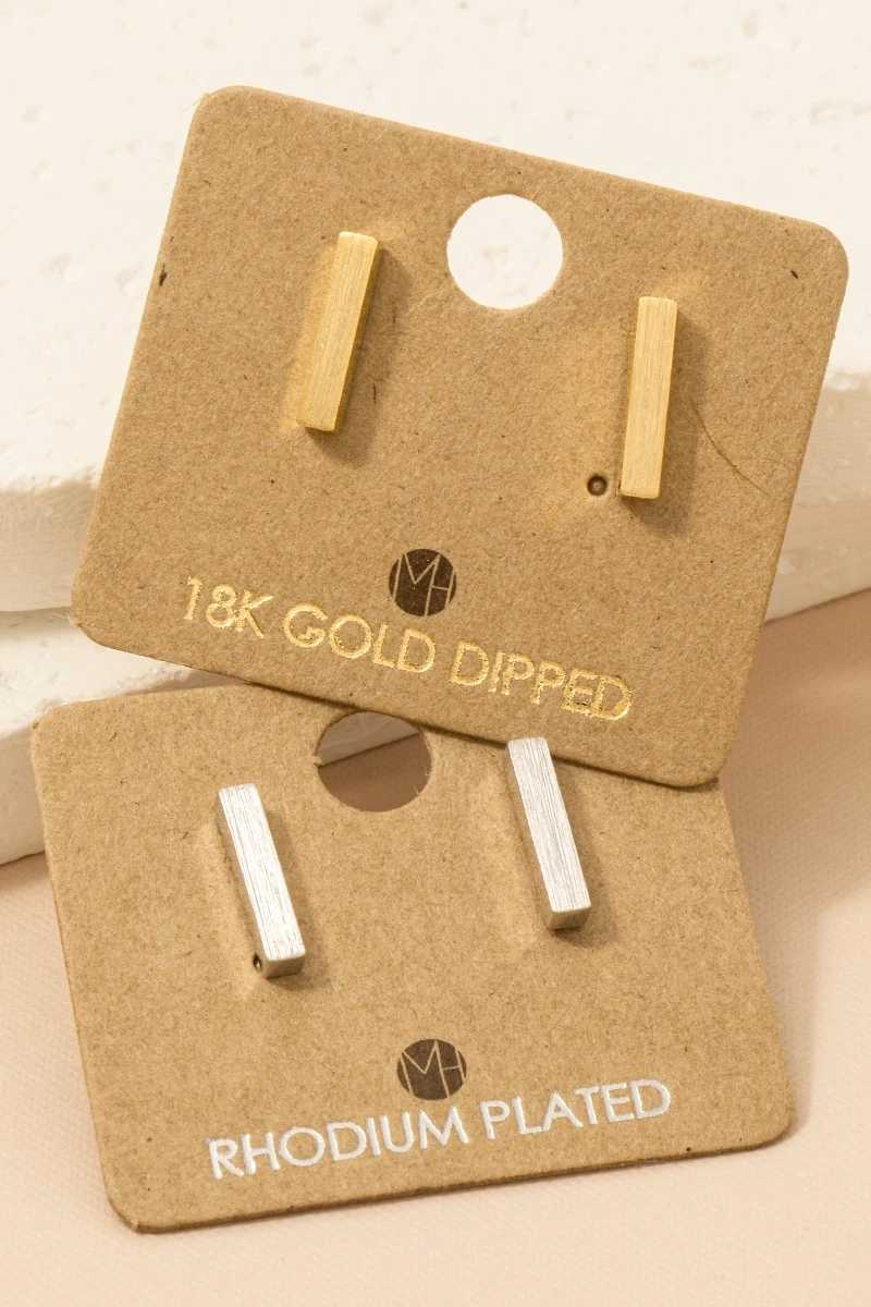 Gold Dipped Dainty Mini Bar Stud Earrings