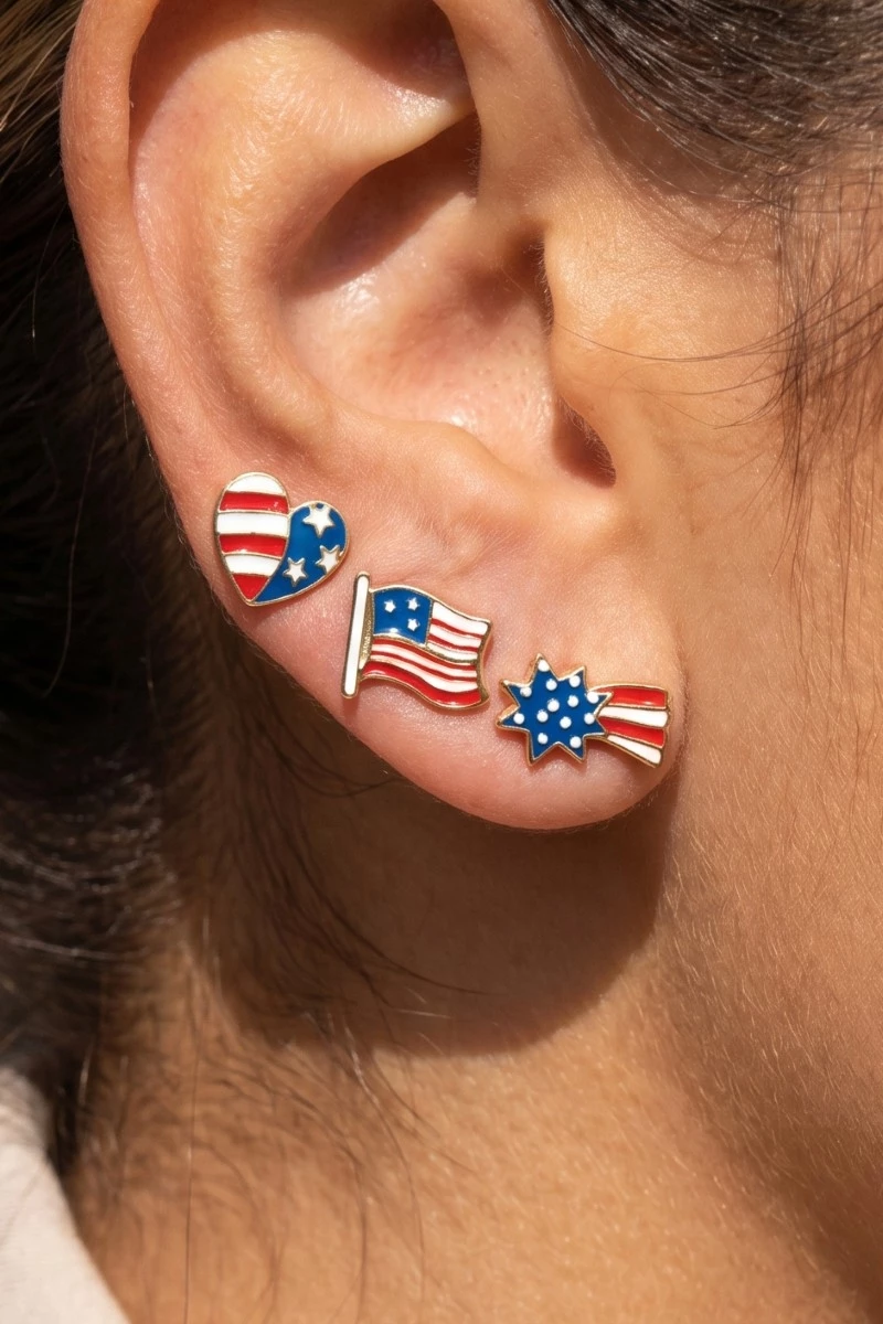 Mixed American Theme Epoxy Stud Earrings