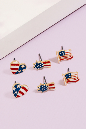 Mixed American Theme Epoxy Stud Earrings