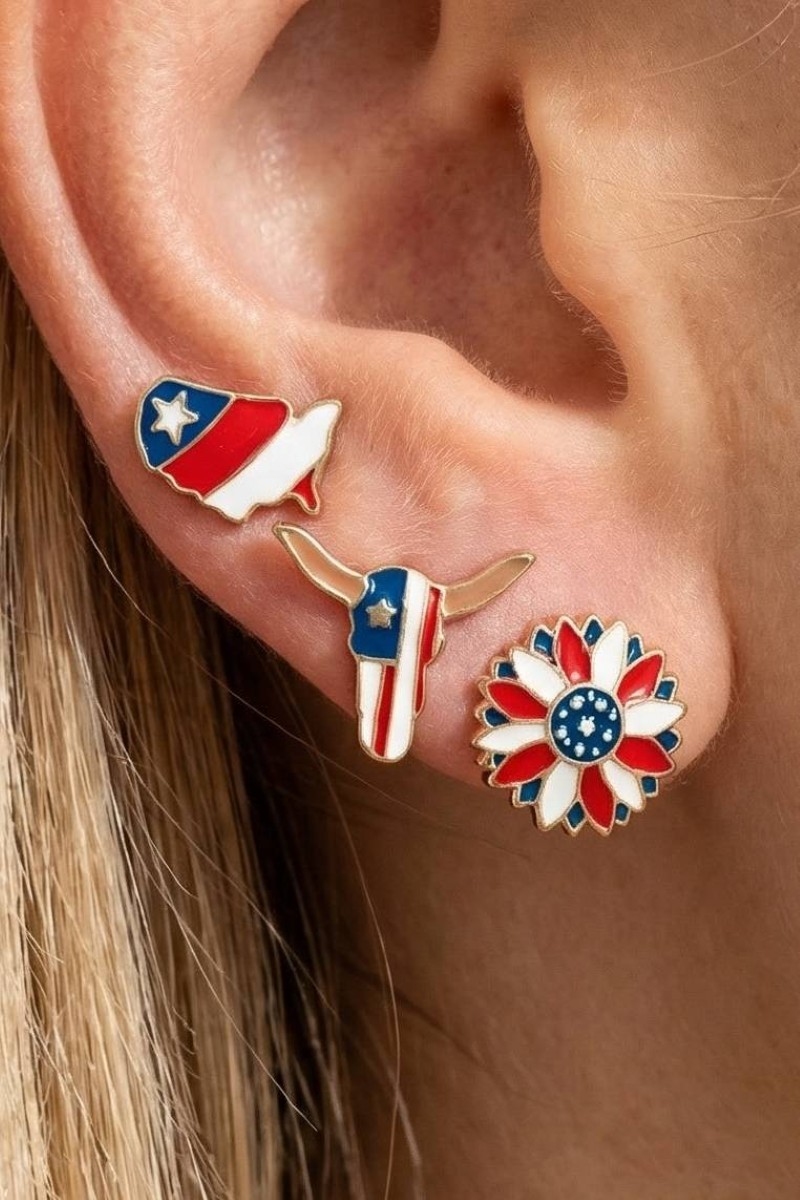 Patriotic Western Theme Stud Earrings Set