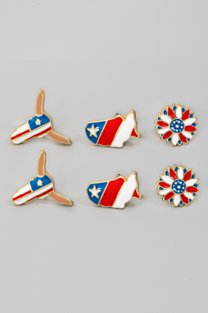 Patriotic Western Theme Stud Earrings Set