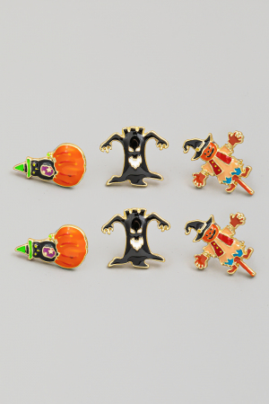 Mixed Halloween Scare Crow Stud Earrings Set