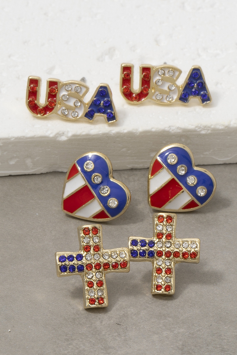 Enamel And Cz Patriotic Stud Earring Pack